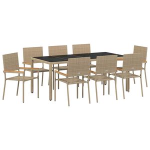 vidaXL Piharuokailu setti 9 kpl Beige polyrottinki