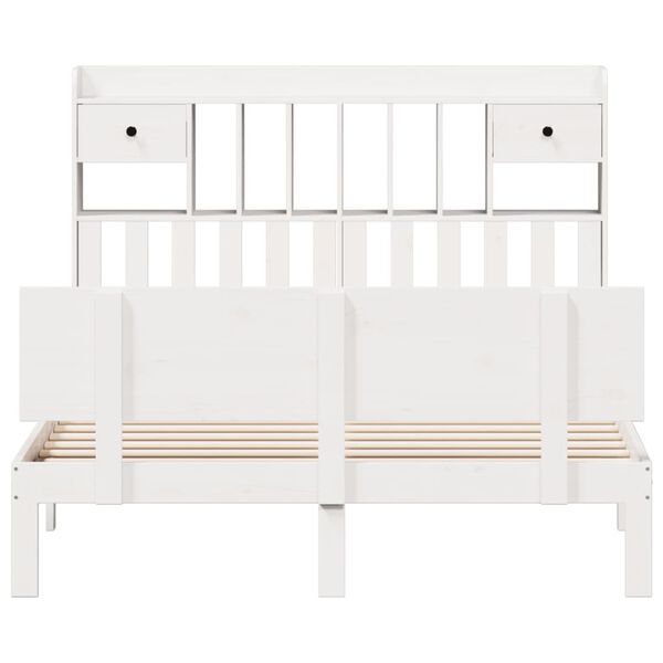 vidaXL Sänky kirjahyllyllä ei patjaa valkoinen 150x200 cm täysi mänty