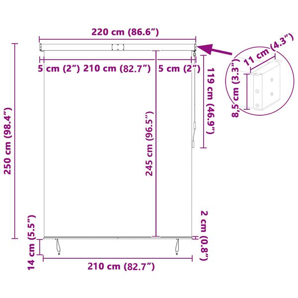 vidaXL Rullaverho Keltainen ja Sininen 200 x 250 cm Kangas ja Alumiini