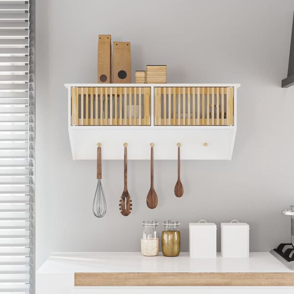 vidaXL Sein&auml;vaatekaappi koukuilla valkoinen 80x24x35,5 cm tekninen puu