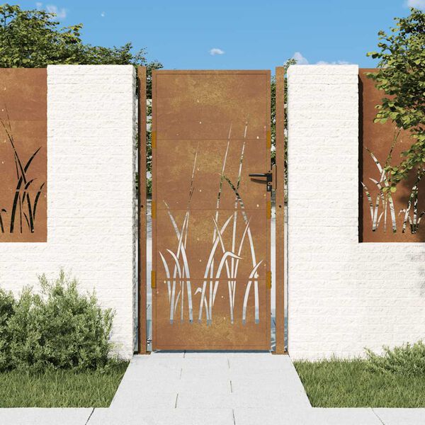 vidaXL Puutarhaportti 100x200 cm Corten-teräs Ruohokuvio