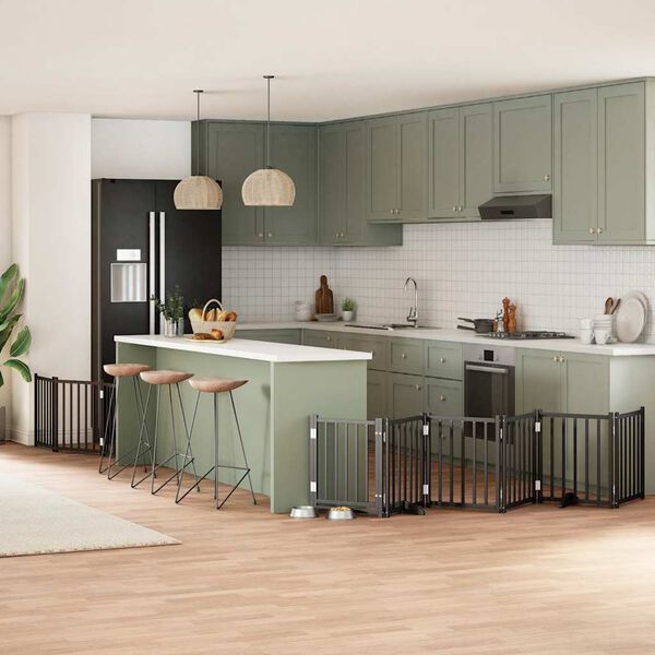 vidaXL Koiraportti kokoontaittuva 9 paneelia musta 450 cm poppelipuu