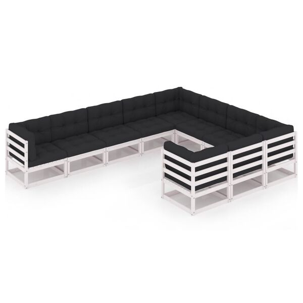 vidaXL 10-osainen Puutarhasohvasarja tyynyill&auml; valkoinen t&auml;ysi m&auml;nty