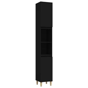vidaXL Kylpyhuoneen kaappi musta 30x30x190 cm tekninen puu