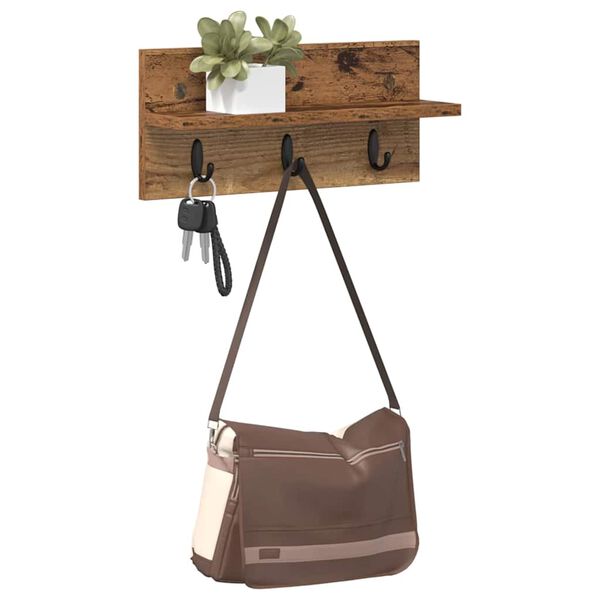 vidaXL Sein&auml;lle asennettava takkihylly Vanha puu 40 x 10,5 x 18 cm