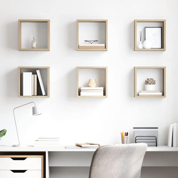 vidaXL Kuutiosein&auml;hyllyt 6 kpl Sonoma-tammi 26x15x26 cm