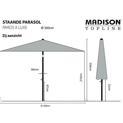 Madison Päivänvarjo Paros II Luxe 300 cm harmaanruskea