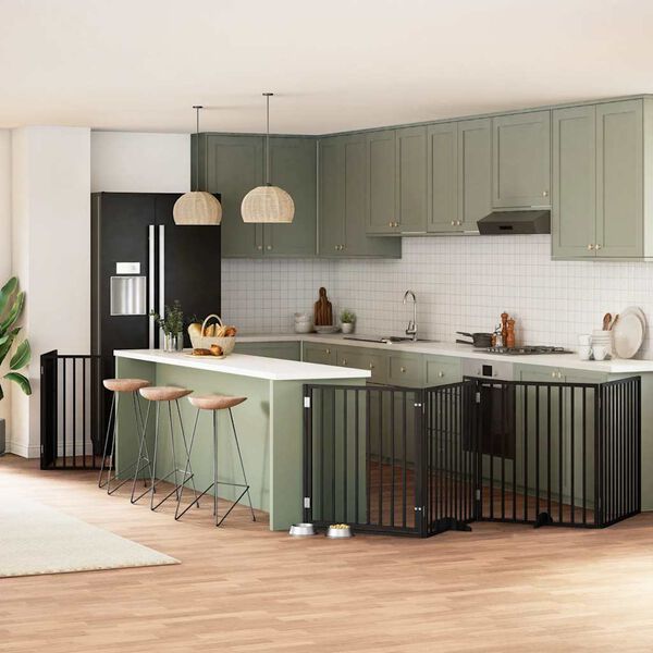 vidaXL Koiraportti kokoontaittuva 8 paneelia musta 640 cm poppelipuu