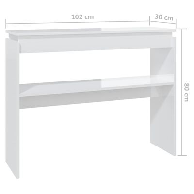 vidaXL Konsolipöytä korkeakiilto valkoinen 102x30x80 cm tekninen puu