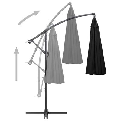 vidaXL Riippuva päivänvarjo musta 3 m alumiinitanko