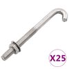 vidaXL Ankkuroitu J-pultti mutteri ja aluslevy M8x120 mm 25 sarjaa