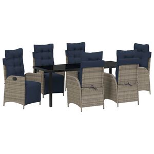 vidaXL Piharuokailu setti tyynyll&auml; 7 pcs Harmaa ja musta Rottinki