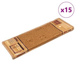 vidaXL Itsekiinnittyv&auml;t porrasmatot 15 kpl 65x21x4 cm beige