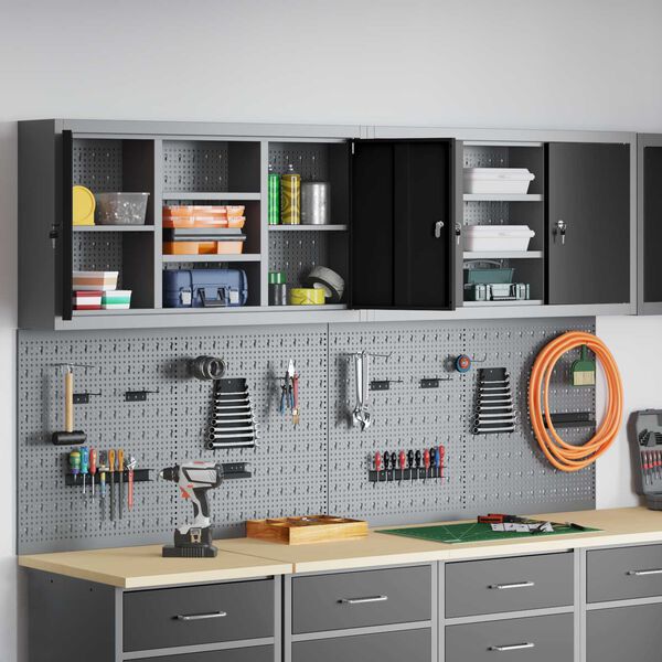 vidaXL Ty&ouml;kalukaappisarja hyllyll&auml; 6 pcs Musta Jauhemaalattu Ter&auml;s