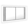 vidaXL Kylpyhuoneen LED peilikaappi betoninharmaa 90x12x45 cm akryyli