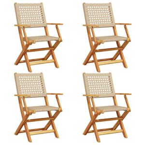 vidaXL Kokoontaitettavat tuolit 4 kpl beige polyrottingista ja massiivipuusta