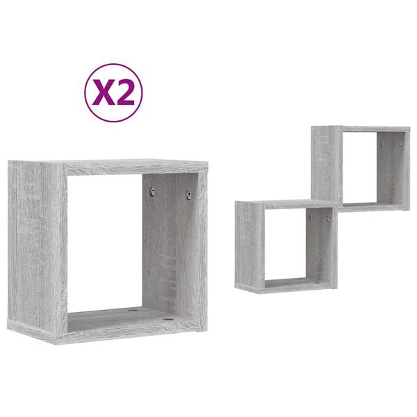 vidaXL Sein&auml;hyllyt 2 pcs Harmaa Sonoma 26 x 15 x 26 cm Tekninen puu