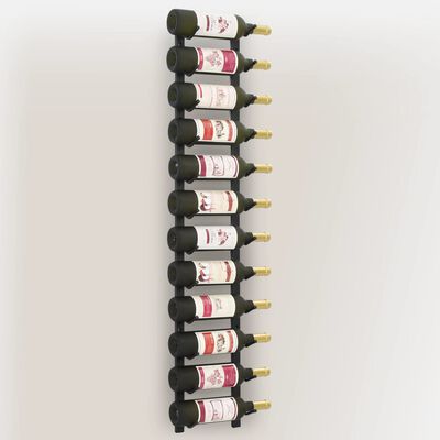 vidaXL Seinälle kiinnitettävä viinipulloteline 12 pullolle musta rauta