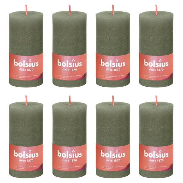 Bolsius Pilarikynttil&auml;t Shine 8 kpl rustiikkinen 100x50 mm oliivi
