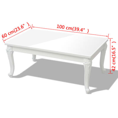 vidaXL Kahvipöytä 100x60x42 cm Korkeakiilto Valkoinen