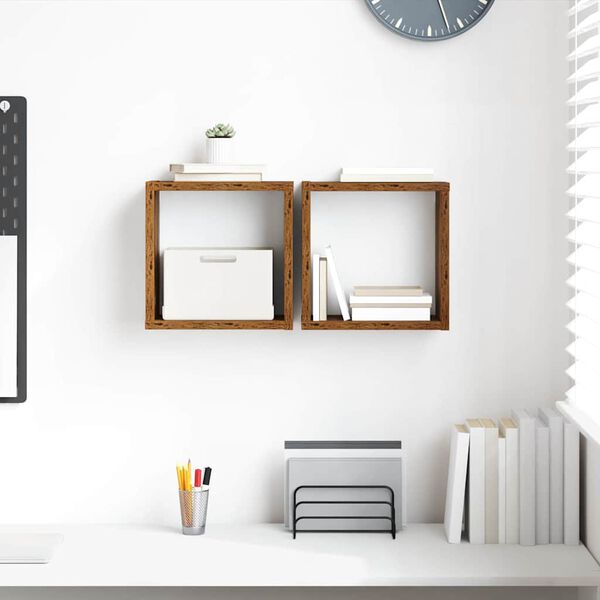 vidaXL Seinähyllyt 2 pcs Vanha puu 26 x 15 x 26 cm Tekninen puu