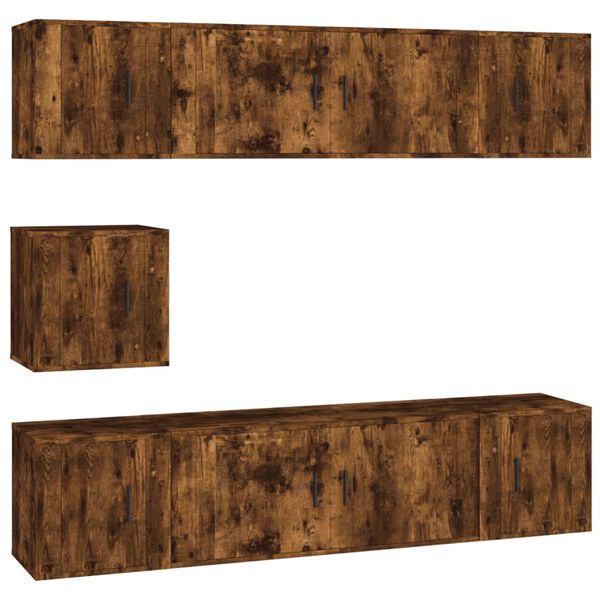 vidaXL 7-osainen TV-kaappisarja savutammi tekninen puu