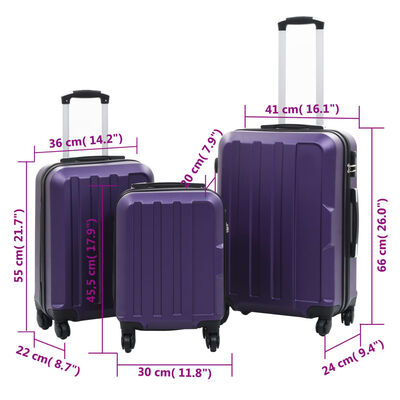 vidaXL Kovapintainen matkalaukkusarja 3 kpl violetti ABS