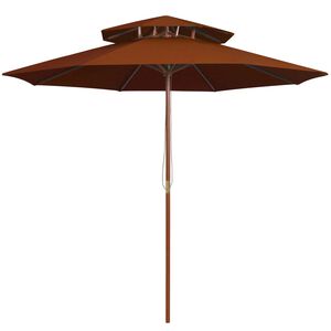 vidaXL Kaksikerroksinen aurinkovarjo puutolppa terrakotta 270 cm