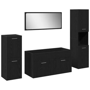 vidaXL Kylpyhuonekalustesetti ovella 4 pcs Musta tammi. Tekninen puu