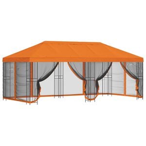 vidaXL Paviljonki sivuseinill&auml; 6 x 3 m Oranssi Polyesteri ja ter&auml;s 190