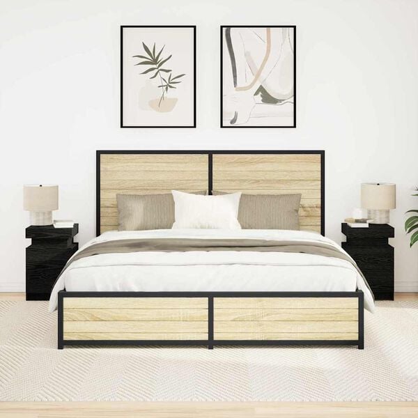 vidaXL Y&ouml;p&ouml;yt&auml;kaappi 2 pcs Musta tammi. 35 x 39 x 55 cm Tekninen puu