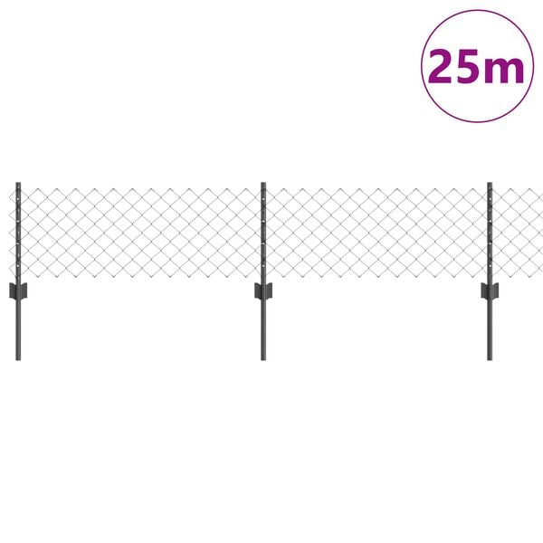 vidaXL Aita ja Tuki Harmaa 0,4 x 25 m Ter&auml;st&auml; ja PVC:t&auml;