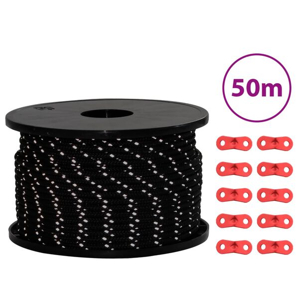 vidaXL Heijastava teltan kiinnitysköysi kiristimillä 50 m 5 mm