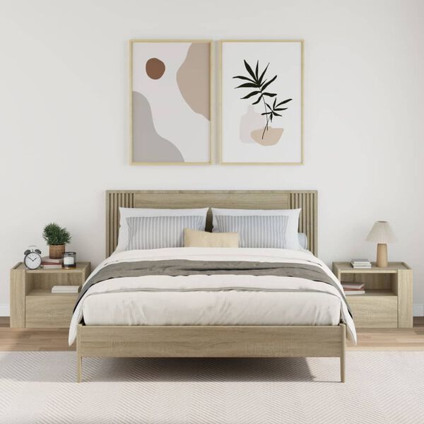 vidaXL Seinäkiinnitettävät yöpöydät 2 kpl Sonoma-tammi 45x30x35 cm