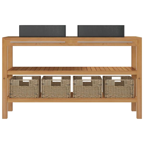 vidaXL Kylpyhuoneen hyllykk&ouml; t&auml;ysi tiikki pesualtailla marmori musta