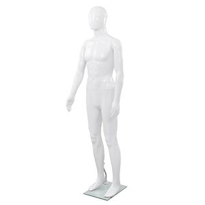 vidaXL Aidon kokoinen miesmallinukke lasijalustalla valkoinen 185 cm