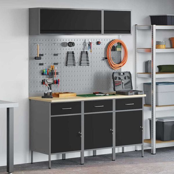 vidaXL Ty&ouml;p&ouml;yt&auml;kaappisarja laatikon kanssa s&auml;ilytystilassa 8 pcs Musta