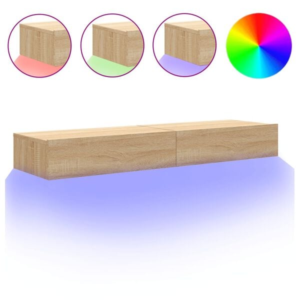 vidaXL TV-tasot LED-valoilla 2 kpl Sonoma-tammi 60x35x15,5 cm