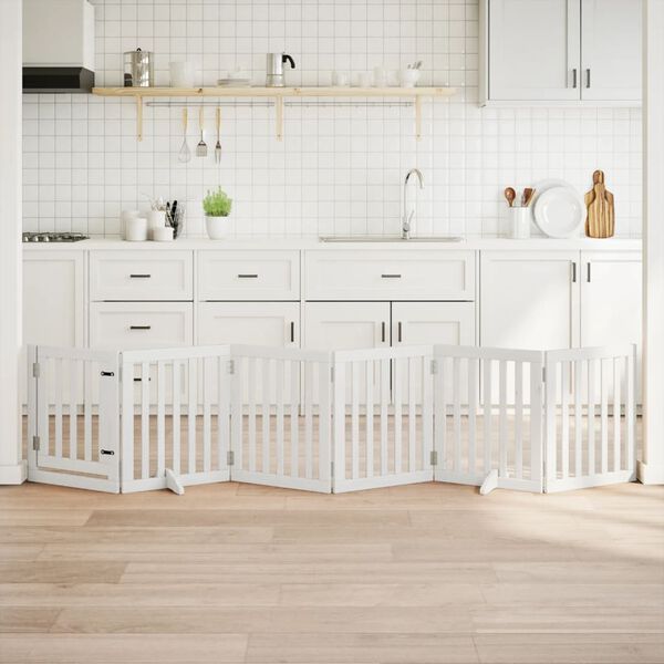 vidaXL Koiraportti kokoontaittuva 6 paneelia valk. 300 cm poppelipuu