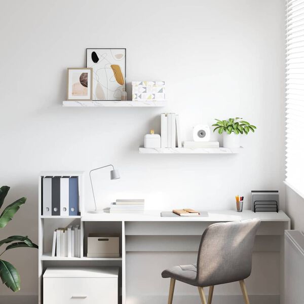 vidaXL Seinähylly 2 pcs Valkoinen marmori 90 x 23,5 x 4 cm