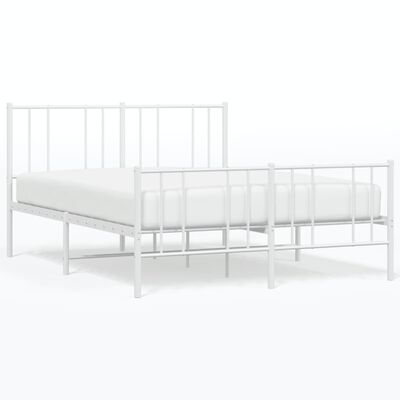 vidaXL Metallinen sängynrunko päädyillä valkoinen 135x190 cm