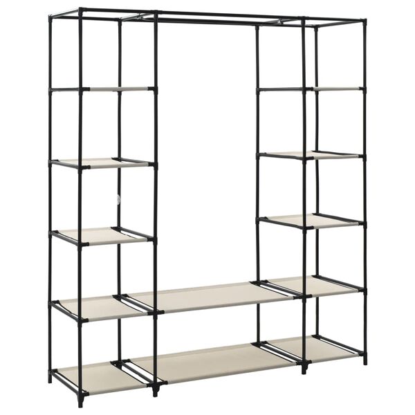 vidaXL Vaatekaappi lokeroilla ja tangoilla kangas 150x45x176 cm kerma