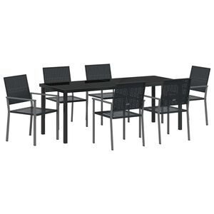 vidaXL Piharuokailu setti 7 pcs Musta PE-rottinki