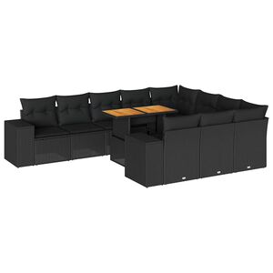 vidaXL 10-osainen Puutarhasohvasarja tyynyill&auml; musta polyrottinki