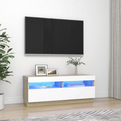 vidaXL TV-taso LED-valoilla valkoinen ja Sonoma-tammi 100x35x40 cm