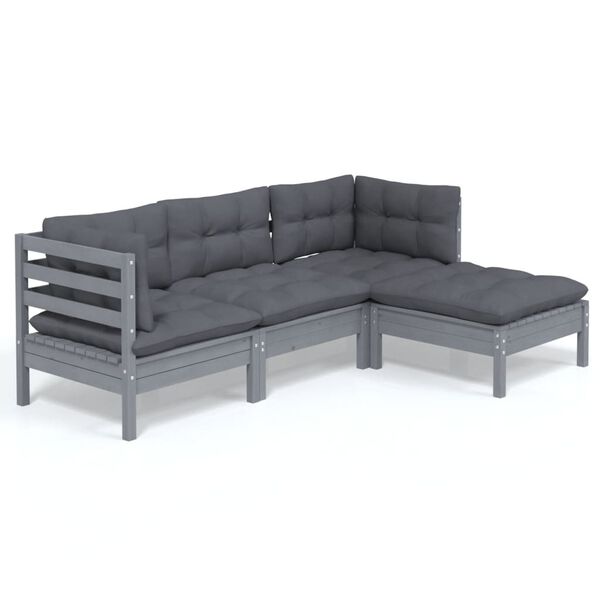 vidaXL 4-osainen Puutarhasohvasarja tyynyill&auml; harmaa m&auml;nty