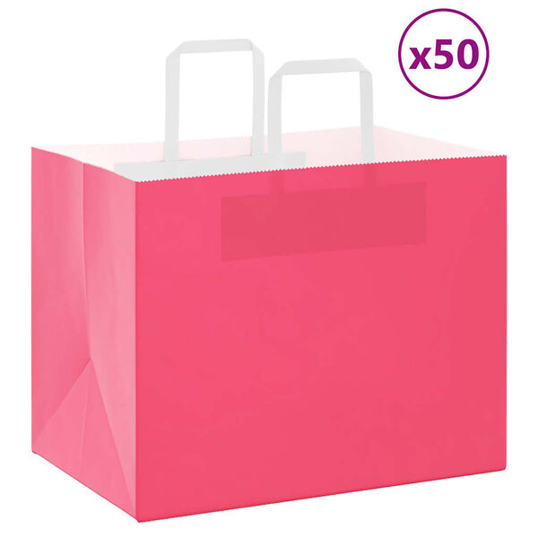 vidaXL Paperikassit 50 kpl kahvoilla pinkki 32x22x24 cm