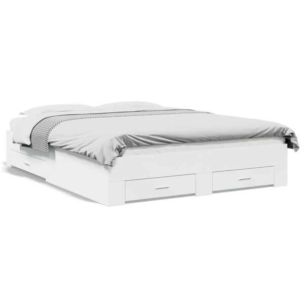 vidaXL Sängynrunko laatikoilla valkoinen 140x200 cm tekninen puu