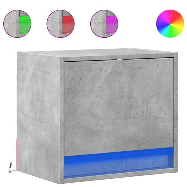 vidaXL Seinäkiinnitettävät yöpöydät LED-valoilla 2 kpl betoninharmaa