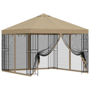vidaXL Puutarhamaja sivuseinill&auml; 3 x 3 m Beige Polyesteri ja ter&auml;s